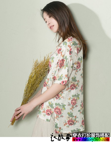 棉麻印花衬衫