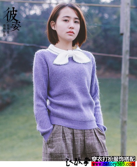 蝴蝶结圆领针织衫