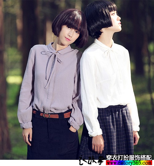 小清新娃娃领棉衬衫