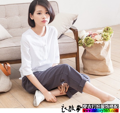 中袖棉麻宽松上衣